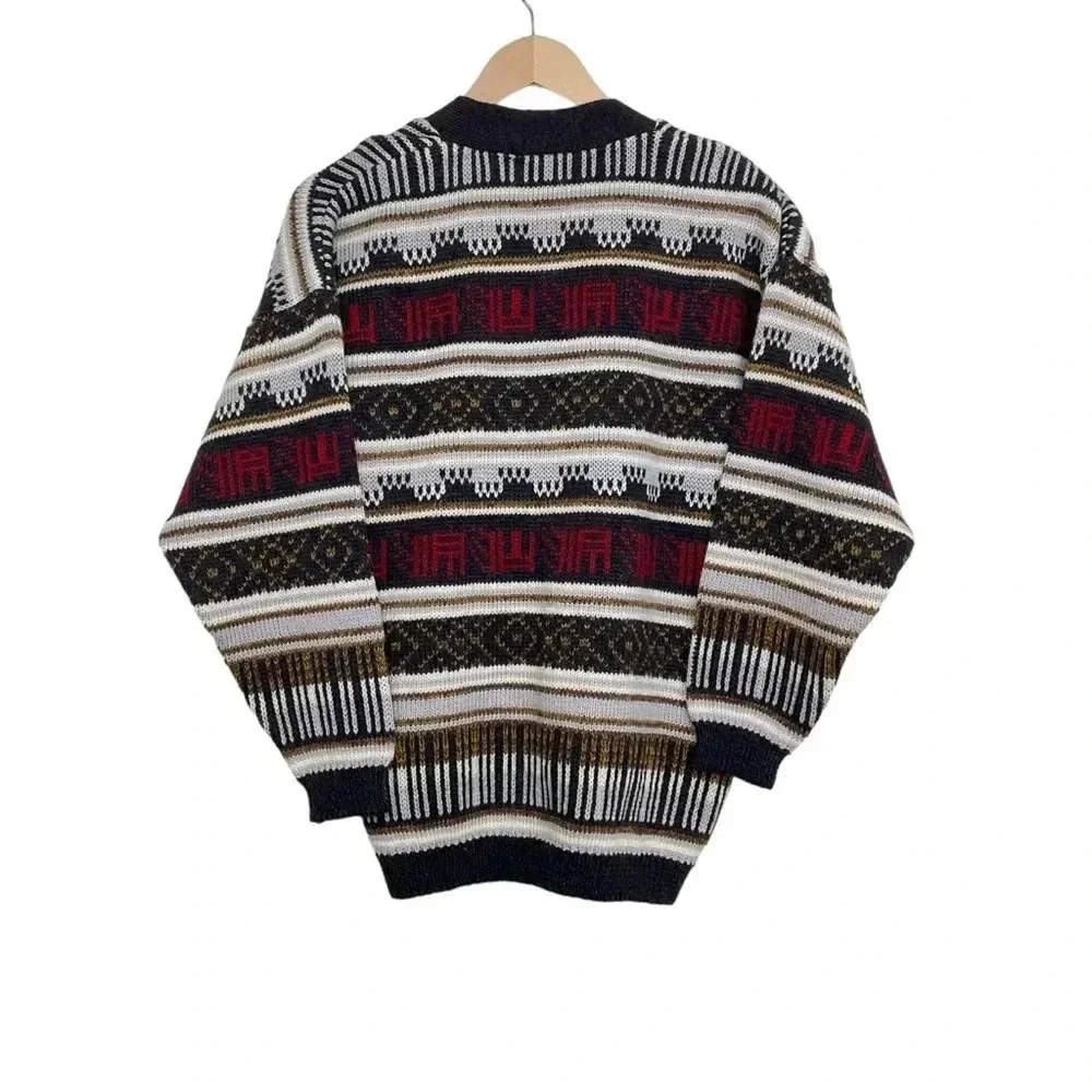 Sweaters Of Ireland Button Front Wool Multi Print Cardigan Medium